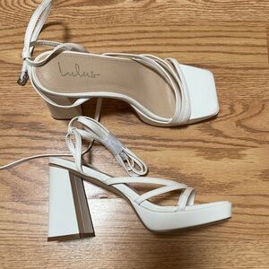 Lulu's Ivory Square Toe Strappy Block Heels
